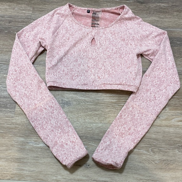 Pink Gymshark Cropped Keyhole Workout LongSleeve Top Small - Picture 1 of 9